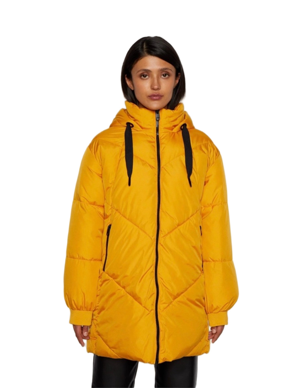 Oversized Yellow Hooded Women's Puffer Coat - Picture 1 of 7